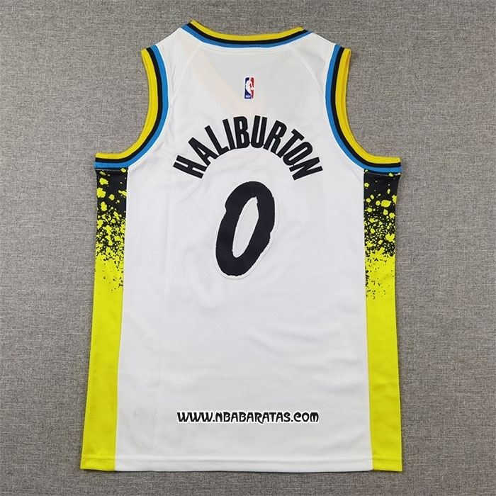 Camiseta Nino Indiana Pacers Tyrese Haliburton #0 Ciudad 2024-25 Blanco